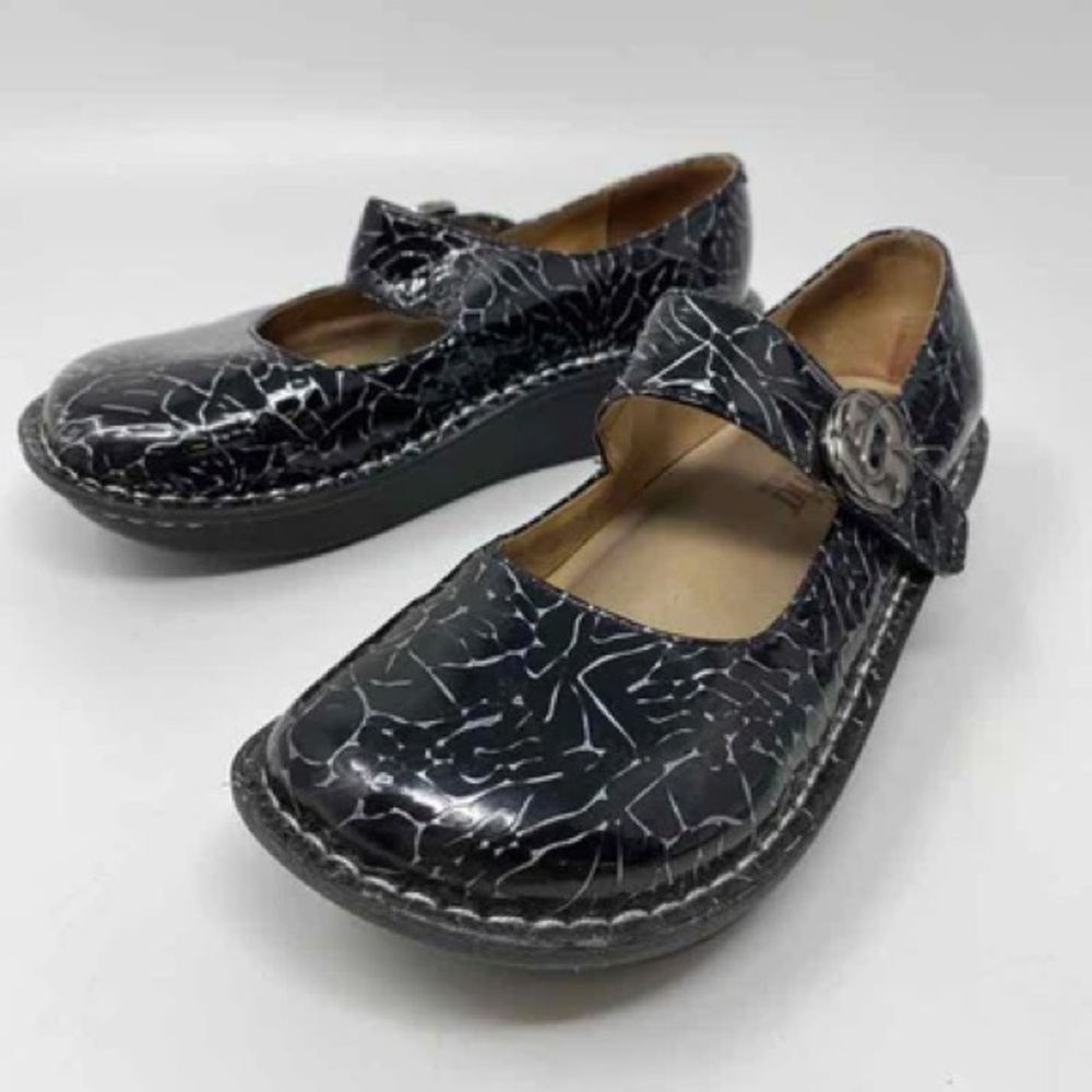 Alegria Size 37 US 7 Paloma Mary Jane Black Patent Leather Etched Comfort‎